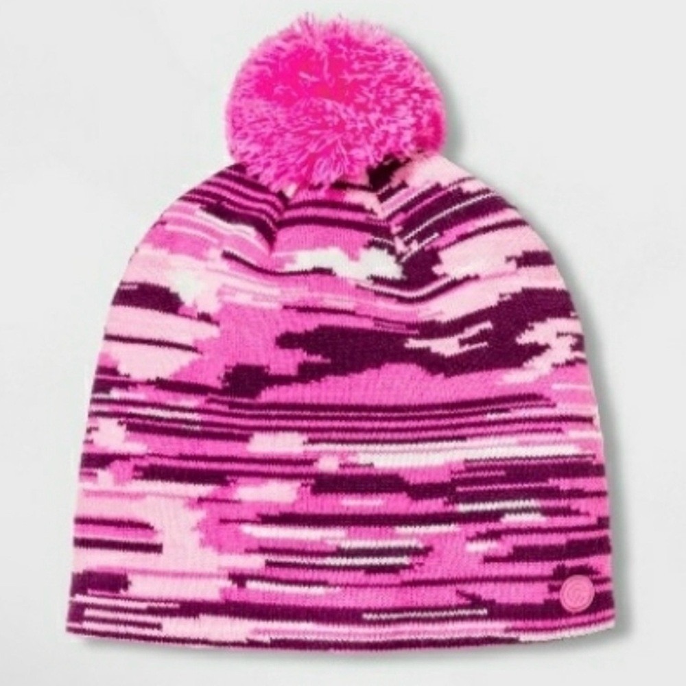 C9 Champion Girls Pink Purple Digital Camo Beanie Pom Pom Knit Hat NWT 1SZ